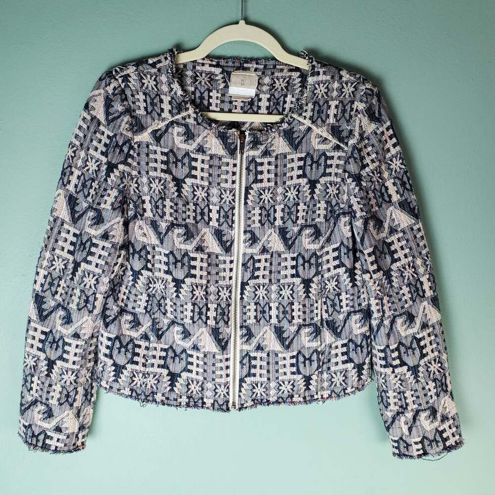 Anthro Hei Hei Womens Multicolor Faifo Textured Jacquard Print Jacket Size 8P